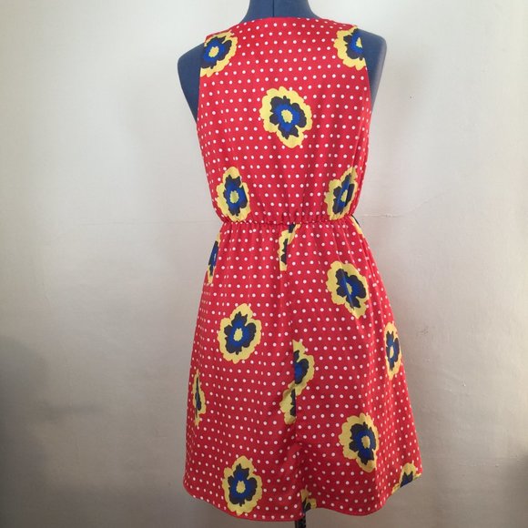 Everly Vintage Orange & White Polka Dot Dress w Abtract Floral Design Size Small - Picture 4 of 5